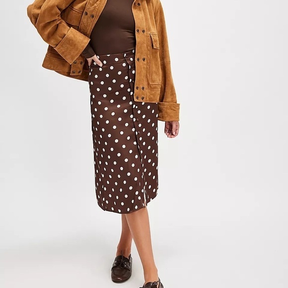 NWT Free People Analise Polka Dot Button-Up Midi Skirt – Pinecone Combo - Picture 5 of 10